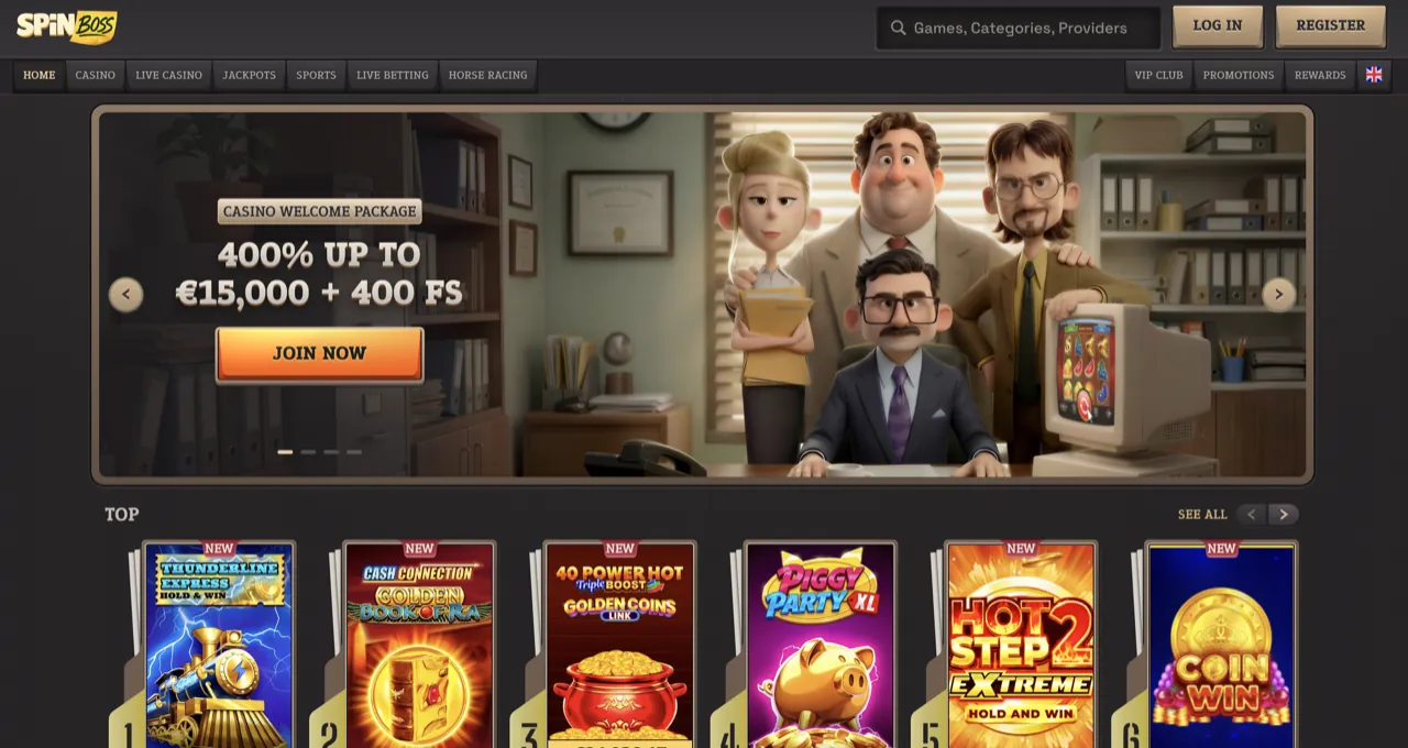 Aperçu du casino SpinBoss, 250 free spins et MiFinity