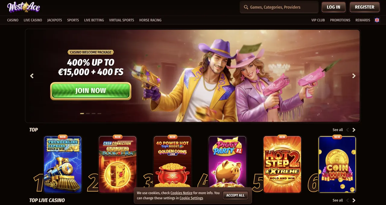 Aperçu du casino WestAce, virement SEPA sous 48 h